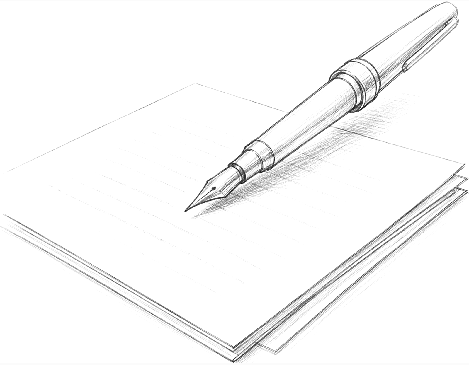 Un stylo plume posé sur une pile de feuilles lignées.